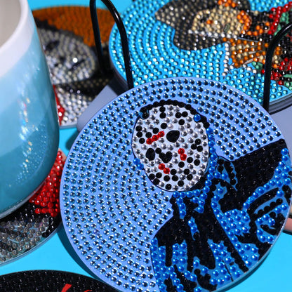 8 PCS Halloween Diamond Art Coasters Kits, Diamond Painting Coasters with Holder Set of 8, DIY Drink Coasters Art Crafts Supplies for Adults Cup Mat for Home Decor House Warming Gifts Non-Slip