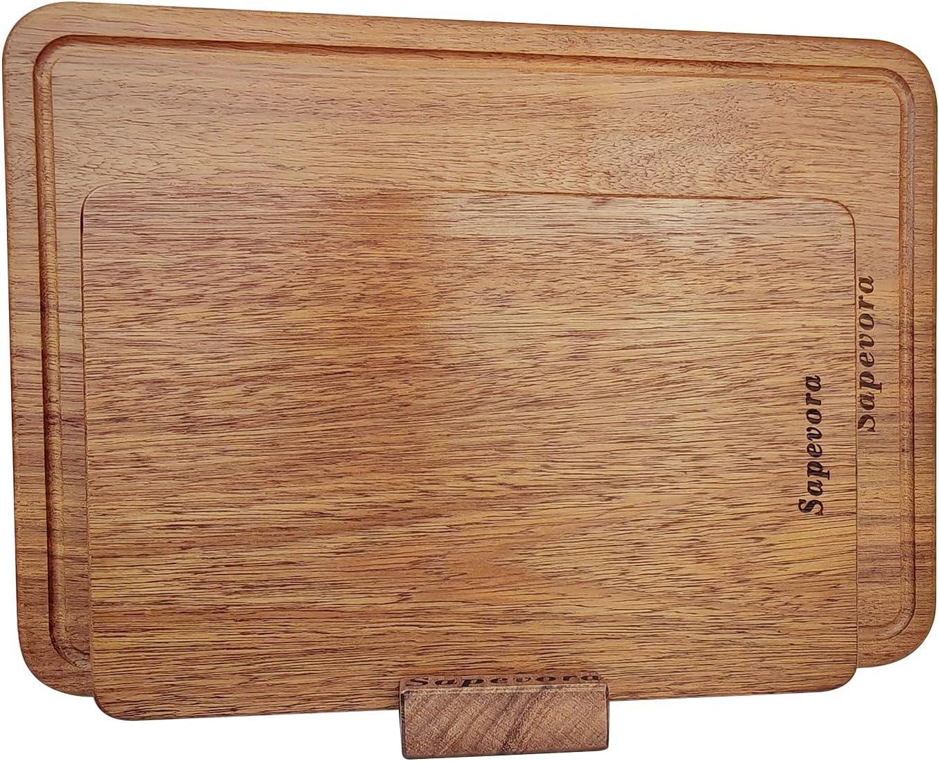 Sapevora Set 15.7x11.2&11.8X7.9IN Solid Teak Wood Cutting Board One Piece Non Glued Large Thick Crack Resistant Wooden