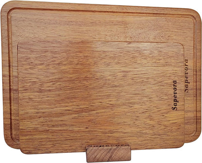 Sapevora Set 15.7x11.2&11.8X7.9IN Solid Teak Wood Cutting Board One Piece Non Glued Large Thick Crack Resistant Wooden