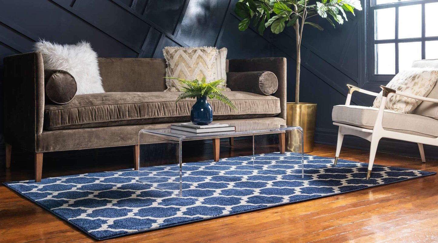 Unique Loom Trellis Collection Area Rug - Philadelphia (10' x 14' 1" Rectangle Dark Blue/Navy Blue)