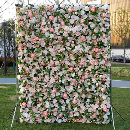 JIIPOREGJ Handmade Large Artificial Flower Wall Backdrop Panels,Rose with Green Leaves Wedding Backdrop 3D Floral Wall Fabric Flower Wall for Party Baby Shower Bridal We,One Color,1m*1m/3.28 * 3.28FT