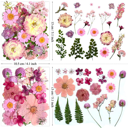 LUCISKY 132Pcs Pink Pressed Dried Flowers and Butterfly for Resin Molds, Real Natural Bulk Dry Floral Leaves Stickers for DIY Art Crafts, Jewelry, Candle, Soap Crafts Making