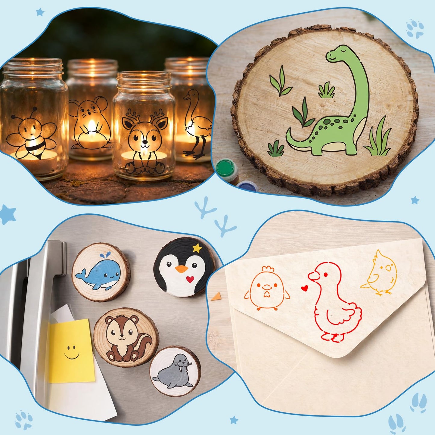 Marspark 66 Pcs Small Stencils for Crafts Reusable 3 Inch Stencils for Painting on Wood DIY Craft Paint Template for Wall Home Decor Card Rock Canvas Drawing Holiday (Cute Baby Animal)