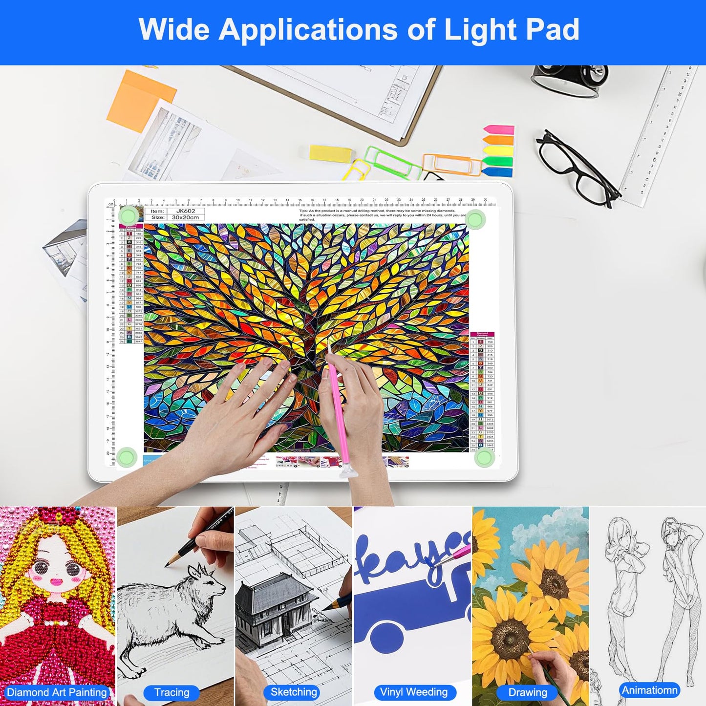 Elice Rechargeable A4 Light Pad for Diamond Painting, Magnetic LED Light Board with Physical Button, Super Bright Diamond Art Light Pad, Ultra-Thin Light Box for Tracing, Weeding Vinyl, Artists -White