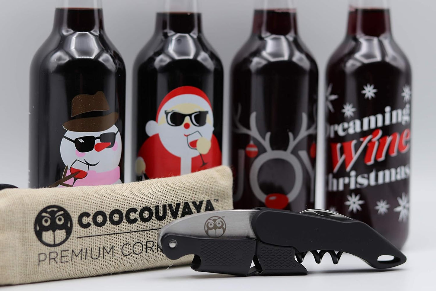 Wise Products Premium Corkscrew Wine Bottle Opener, Black Edition for Wine Lovers, Eco-Friendly Pouch (1 PACK)
