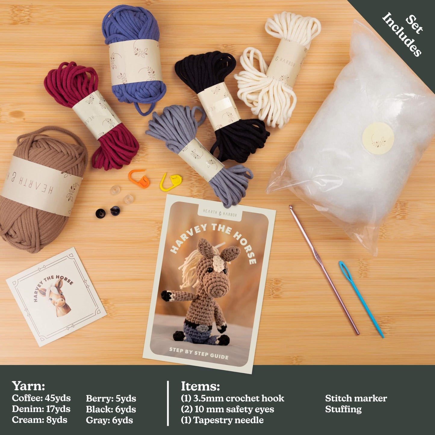 Amigurumi Crochet Kit for Beginners Adults and Kids, Learn to Crochet Kits for Adults Beginner with Easy Yarn, Stuffed Crochet Animal Kit with Step-by-Step Video Tutorials - Harvey the Horse