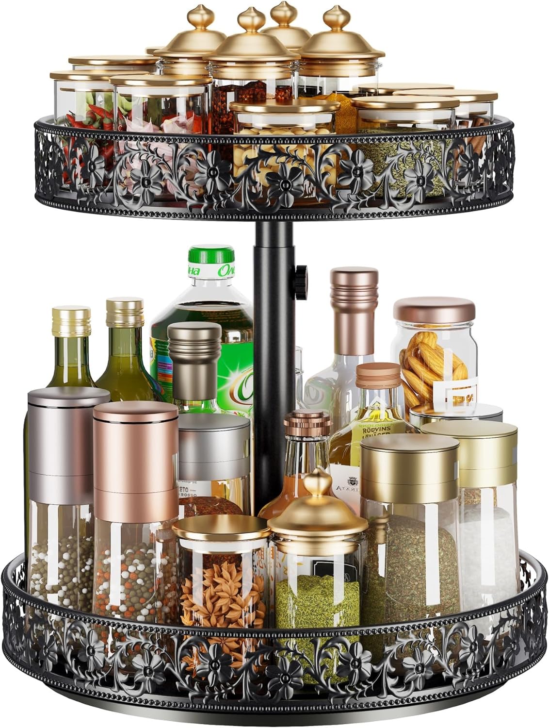 2 12 Inch Countertop Two Tier Lazy Susan Organizer Turntable Height Adjustable, Tier Lazy Susan Metal Easy Assembly