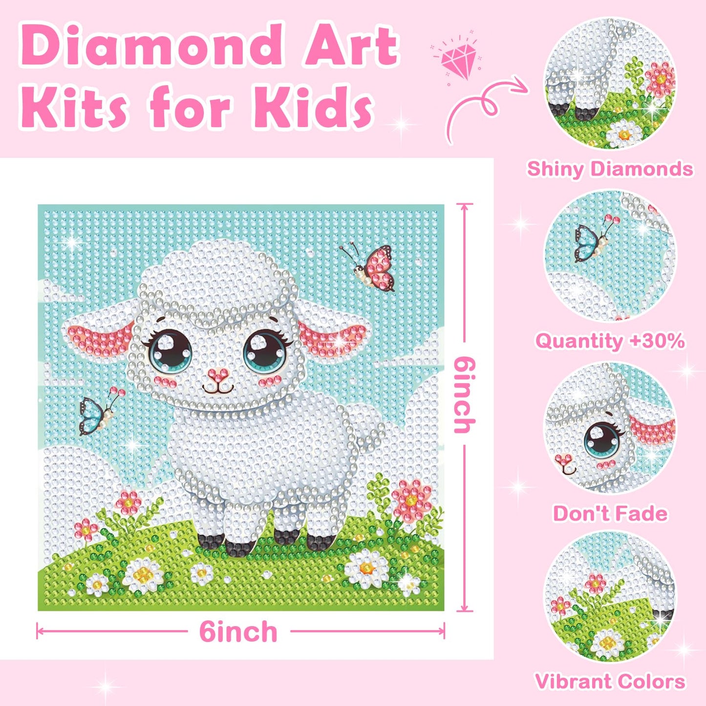 NANZHOO 4 Pack Diamond Art Kits Diamond Painting Kits for Beginners, 5D Cute Animals Diamond Art Gem Art Dimond Art Paintings, Mosaic Kits DIY Full Drill for Gift Home Wall Decoration, 6x6 Inch