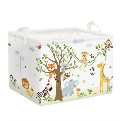 Clastyle 36L Woodland Vine Animal Tree Nursery Decor Baby Basket Collapsible Rectangle Giraffe Monkey Tiger Clothes Toy Book Shelf Basket