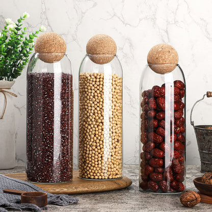 Cunhill 3 Pcs Glass Jar with Ball Cork Lid Decorative Round Bottle Sealed Canister Jar Storage Container Organizer with Airtight Wooden Lid for Food Coffee Bean Candy Biscuits Spice(1300 ML/ 44 Oz)