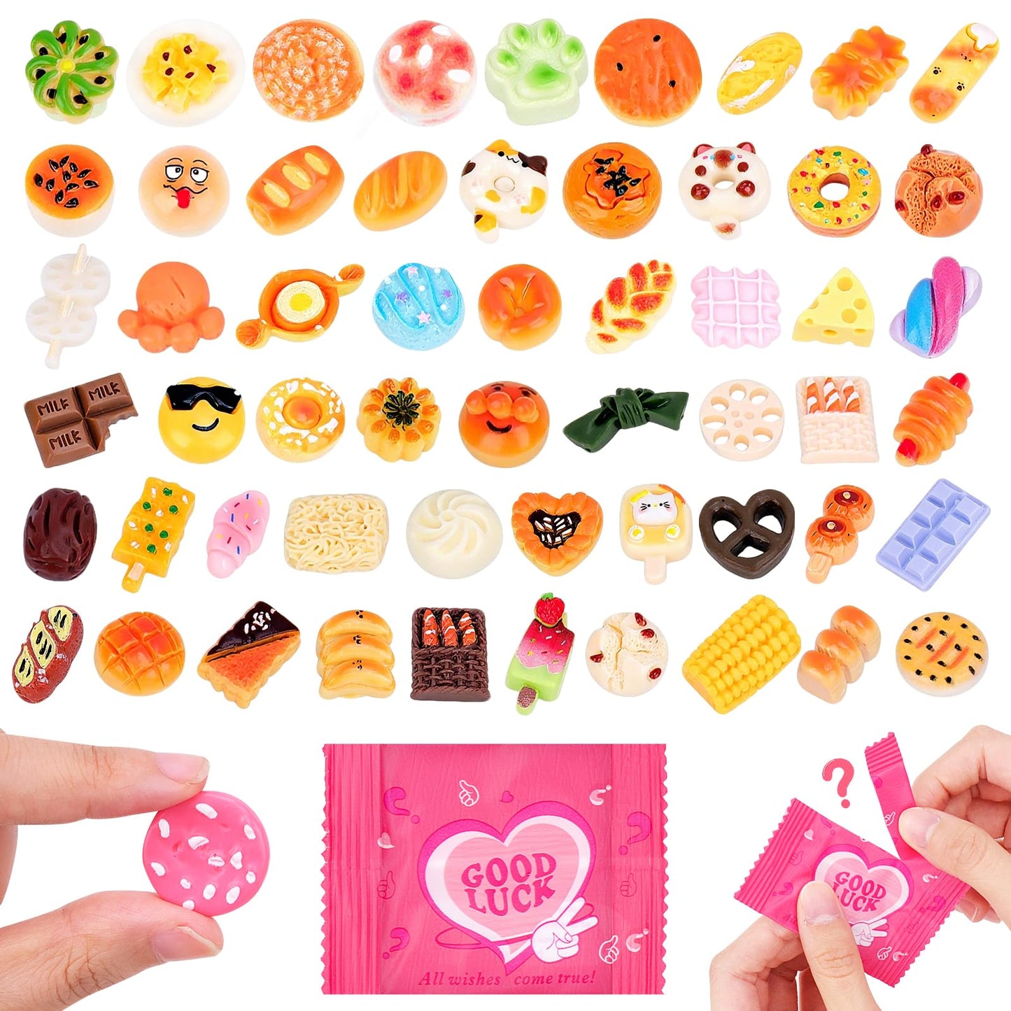 SelfTek 100 Pcs Mystery Food Blind Bags - Mystery Bag Mini Resin Food Figures Bulk, Miniature Food Party Favor for Mini Garden, Resin Craft Accessories Decorations, Cake Décor, GIF-ts