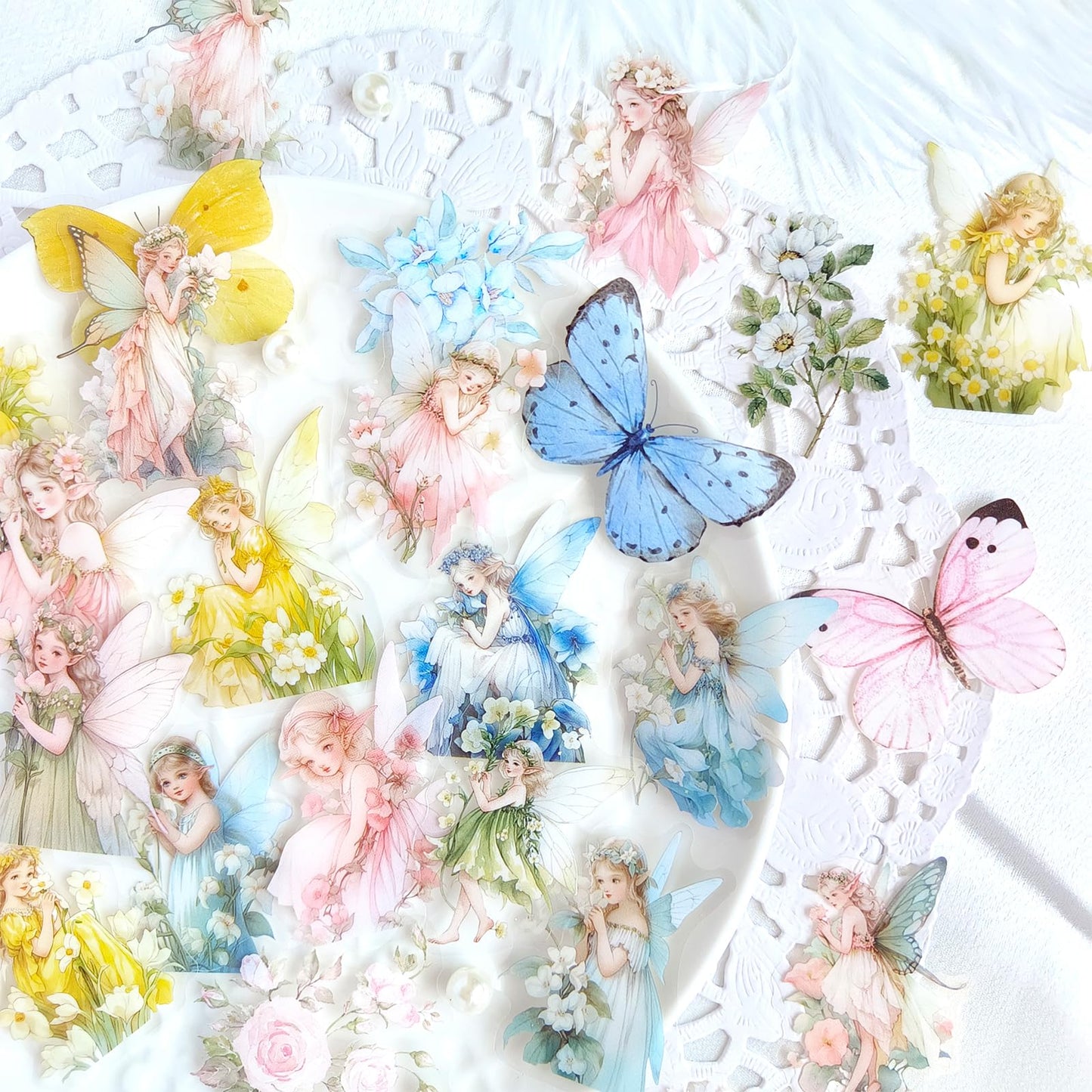 Ychsring Angel Fairy Stickers Set - 160 Pcs Clear PET Fairy Stickers for Scrapbook, Journal, Junk Journal, Collage - Waterproof Transparent for Resin, Craft & Scrapbook Supplies