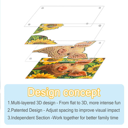 SKRYUIE DIY Acrylayers Diamond Art Kits for Adults, Pig Multi-Layer Acrylic Diamond Painting Kits, 4-Layered Magnetic Stand-Up Tabletop Decor, Unique Multi-Dimensional Craft Gift 4x6 Inch A11