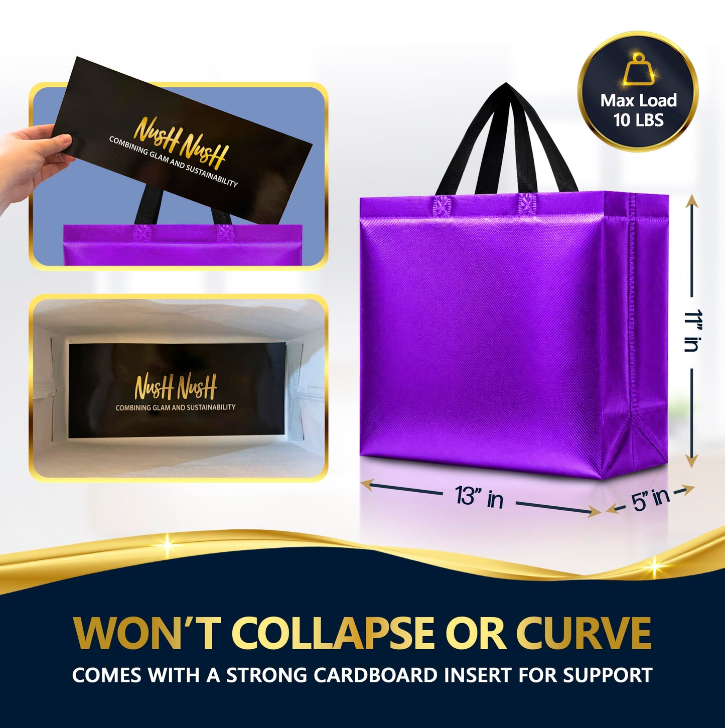 Nush Nush Purple Gift Bags Large Size – Set of 30 Purple Large Reusable Gift Bags With Handles - Perfect Goodie Bag for Halloween Treats, Holidays, Bachelorette, Birthday Party Favors – 13Wx5Dx11H