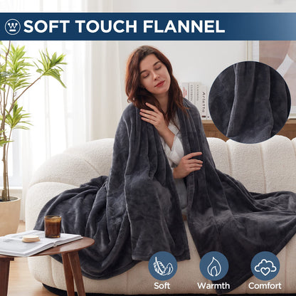 Westinghouse Electric Blanket Heated Throw, Super Cozy Soft Flannel 50"" x 60"" Heated Throw with 6 Fast Heating Levels & 2-10 Auto-Off, Machine Washable, ETL&FCC Certification, Navy Blue