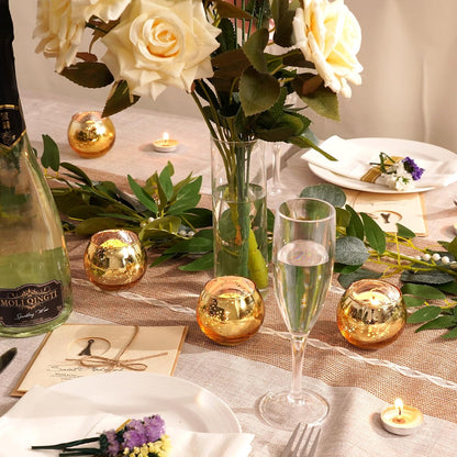 24 Homemory Pcs Gold Votive Candle Holders, Round Mercury Glass Candle Holder, Tealight Candle Holders for Table