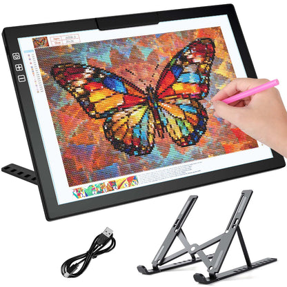 Bylitodt Cordless A4 Light Pad, Diamond Art Light Board with Stand, Tracing Box with 6 Brightness, Artist Tracing Table for Drawing, Weeding Vinyl, Sketching, Animation, Diamond Painting Accessories