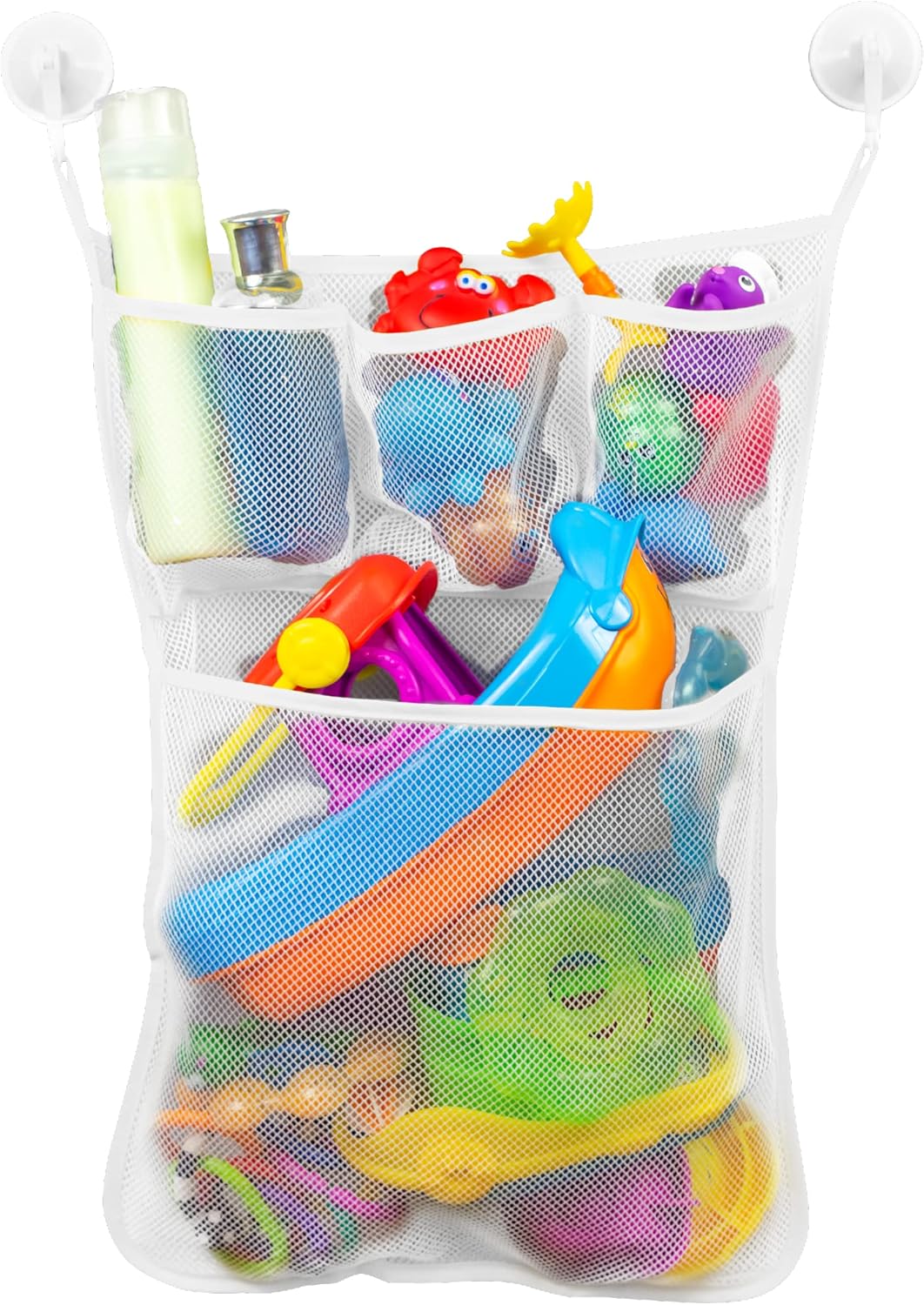 14 Inch 20 Inch, 1 Pack S&T INC. Bath Toy Storage Net with Pockets for Tub, Shower Caddy Holds Baby and Kids Toys