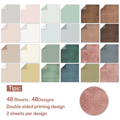 MerwDeeyt 48 Sheets Scrapbook Paper 12x12 In Decorative Craft Paper Packs, Double Sided Background Papers with Polka Dots and Spring Floral Pattern for Scrapbooking Greeting Cards Decor (Boho)