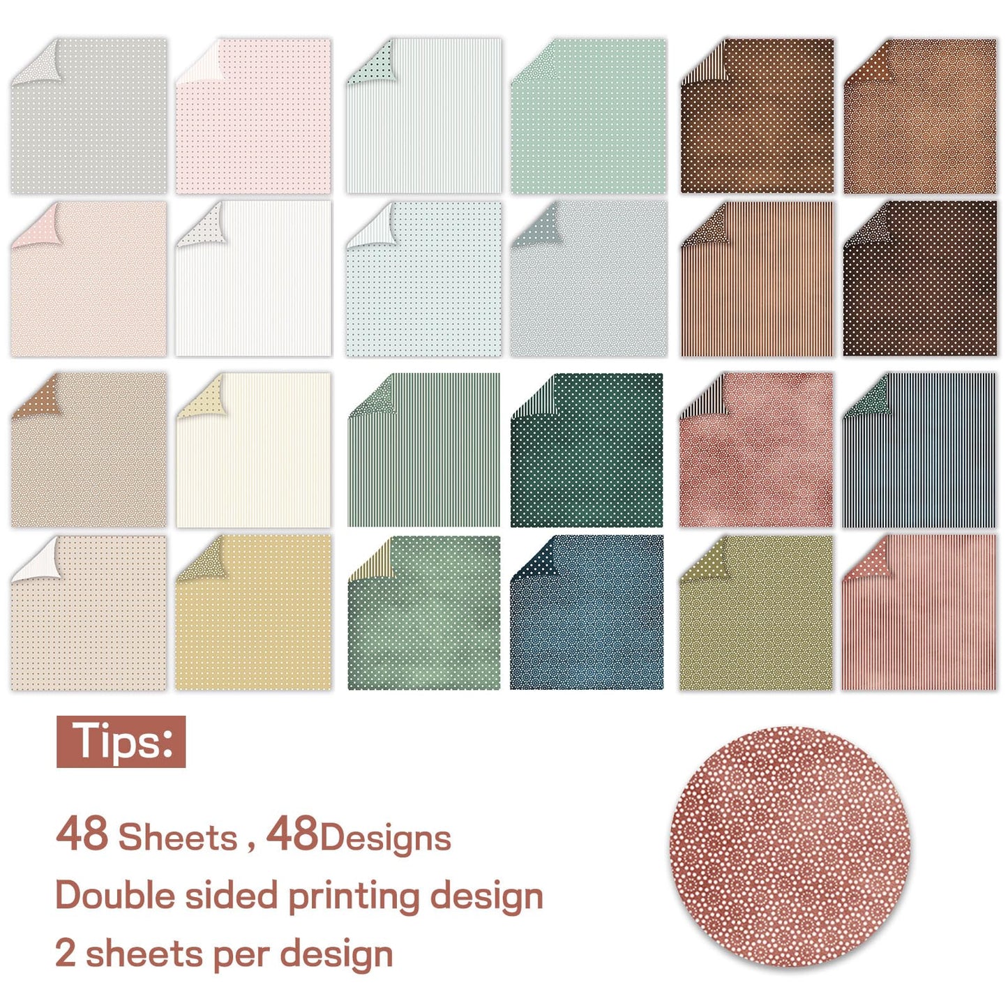 MerwDeeyt 48 Sheets Scrapbook Paper 12x12 In Decorative Craft Paper Packs, Double Sided Background Papers with Polka Dots and Spring Floral Pattern for Scrapbooking Greeting Cards Decor (Boho)