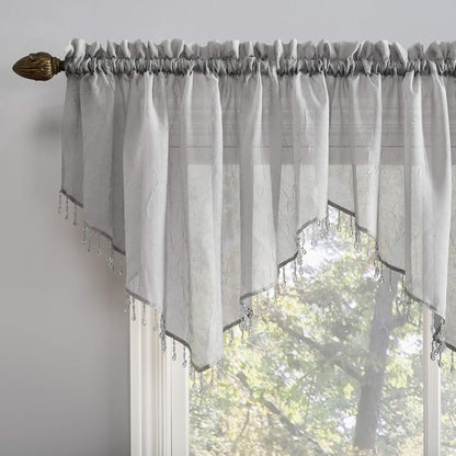 No. 918 Erica Beaded Ascot Crushed Voile Sheer Rod Pocket Curtain Valance