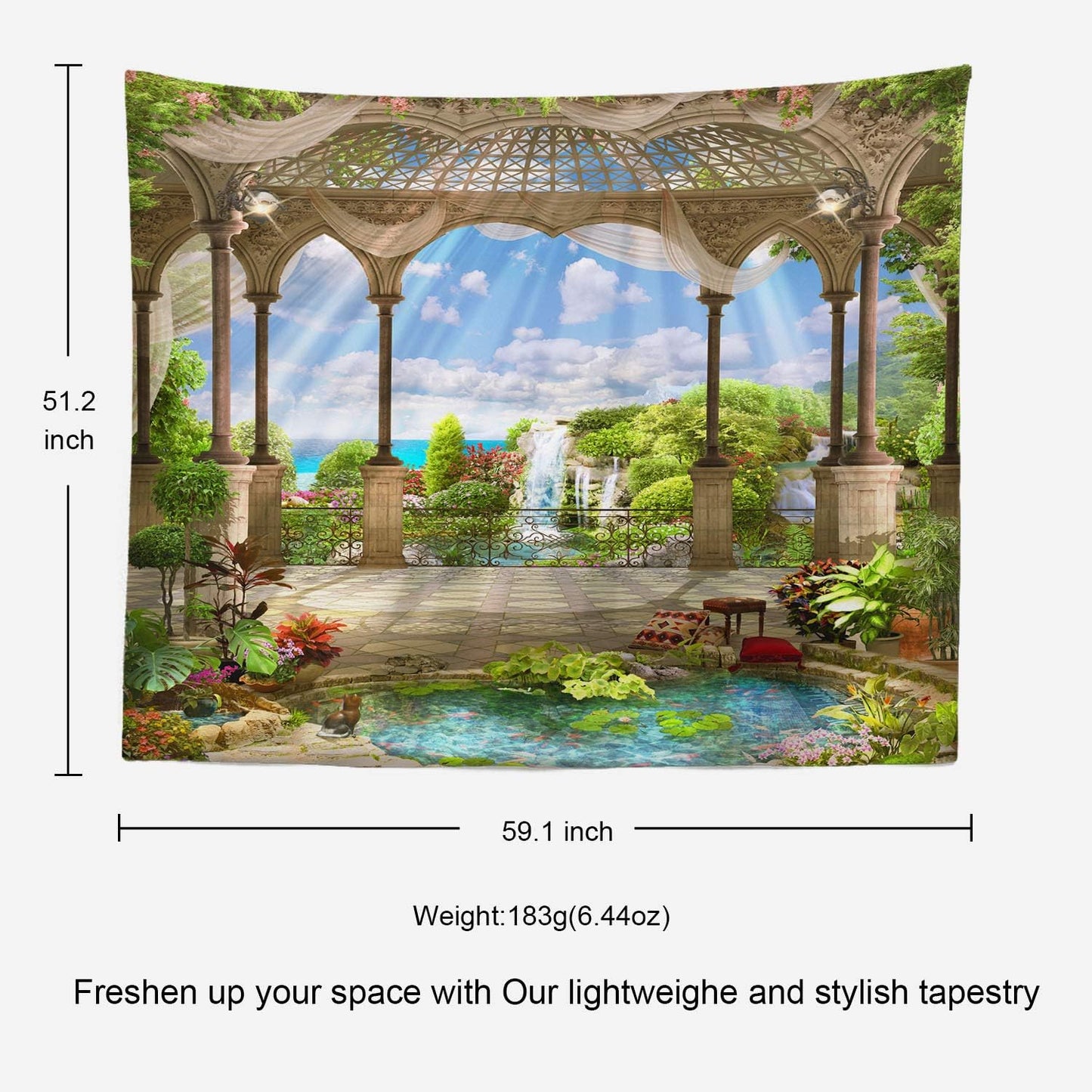 Shrahala Beautiful Tapestry, Waterfall Nature Scenery Landscape Wall Hanging (51.2 x 59.1 Inches, Green)