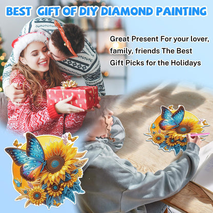 Bowetile Hanging Diamond Art Butterfly Kits for Adults, 5D Special Shape Diamond Painting Sunflower Kits, Diamond Gem Art Suncatchers Painting Pendant Ornament for Home Garden Wall Decor