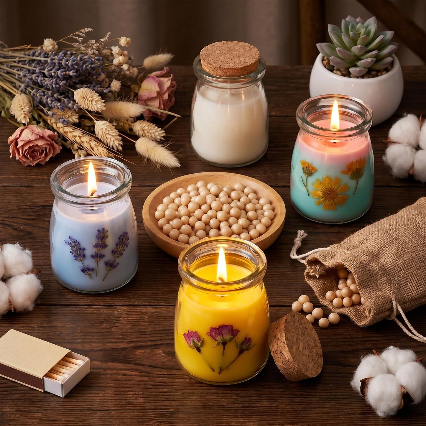 30 Pack 7oz Glass Jars with Cork Lids & PE Lids, Yogurt & Candle Jars for Making Candles, Small Mason Jars for Spices, Candy, Bath Salts, Wedding, Party & Baby Shower Favors