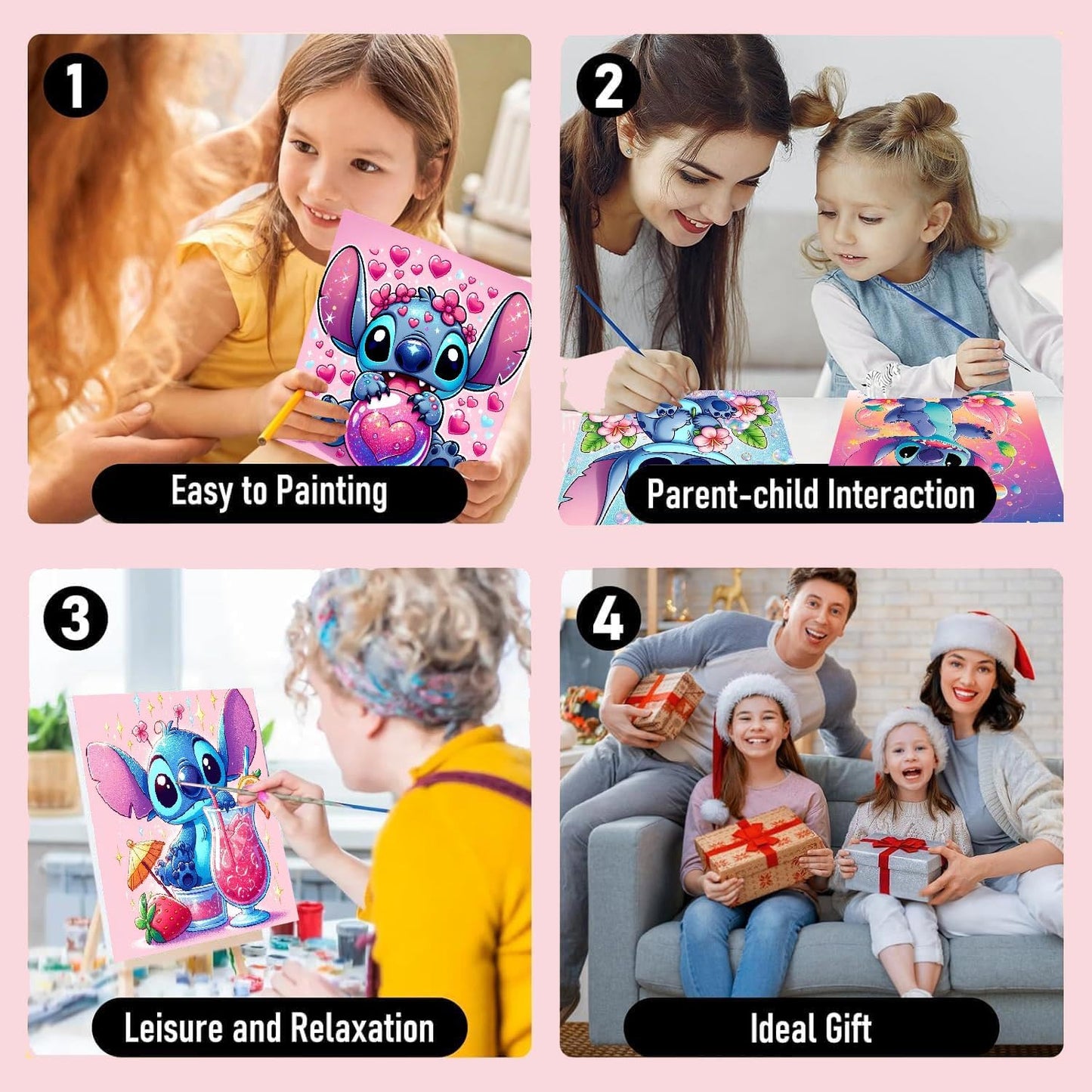 nekpiahu 6 Pack Cartoon Paint by Numbers for Kids with Framed Canvas-with Wooden Easel, Paint by Number for Kids Ages 4-8-12, DIY Easy Acrylic Oil Painting Kits for Home Wall Decor (8X8inch)