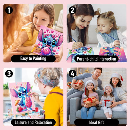 nekpiahu 6 Pack Cartoon Paint by Numbers for Kids with Framed Canvas-with Wooden Easel, Paint by Number for Kids Ages 4-8-12, DIY Easy Acrylic Oil Painting Kits for Home Wall Decor (8X8inch)