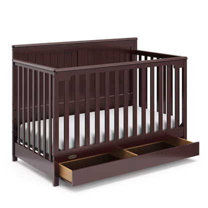 Graco Hadley 5-in-1 Convertible Crib with Drawer – GREENGUARD Gold Certified, Fits Standard Crib Mattress, Converts to Toddler Bed, Daybed and Full Bed, 4 Adjustable Mattress Heights (Espresso)