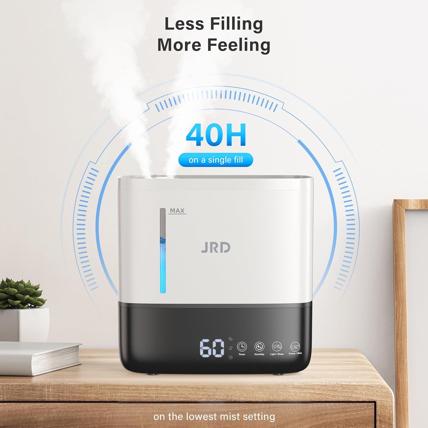 4L 40H 12H 360 Nozzle, 7-Color JRD Humidifiers for Bedroom, Ultrasonic Humidifier for Large Room, Cool Mist Top-Fill