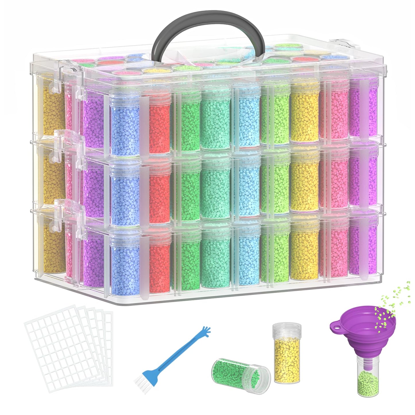 VANSUNS 3-Tier Diamond Painting Storage Box,156 Slot Diamond Art Storage，Suitable for Pills, Seed, DIY Diamond Art Storage Containers