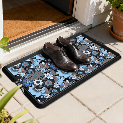 BEHERO Boot Tray Shoe Mat Decorative Patterned, Rubber Shoe Matt Tray Indoor/Outdoor Use, 16" x27.5" Shoe Cleaning Mat Non-Slip, Shoe Storage Waterproof Flower Prints for Entryway, Velvet Bloom