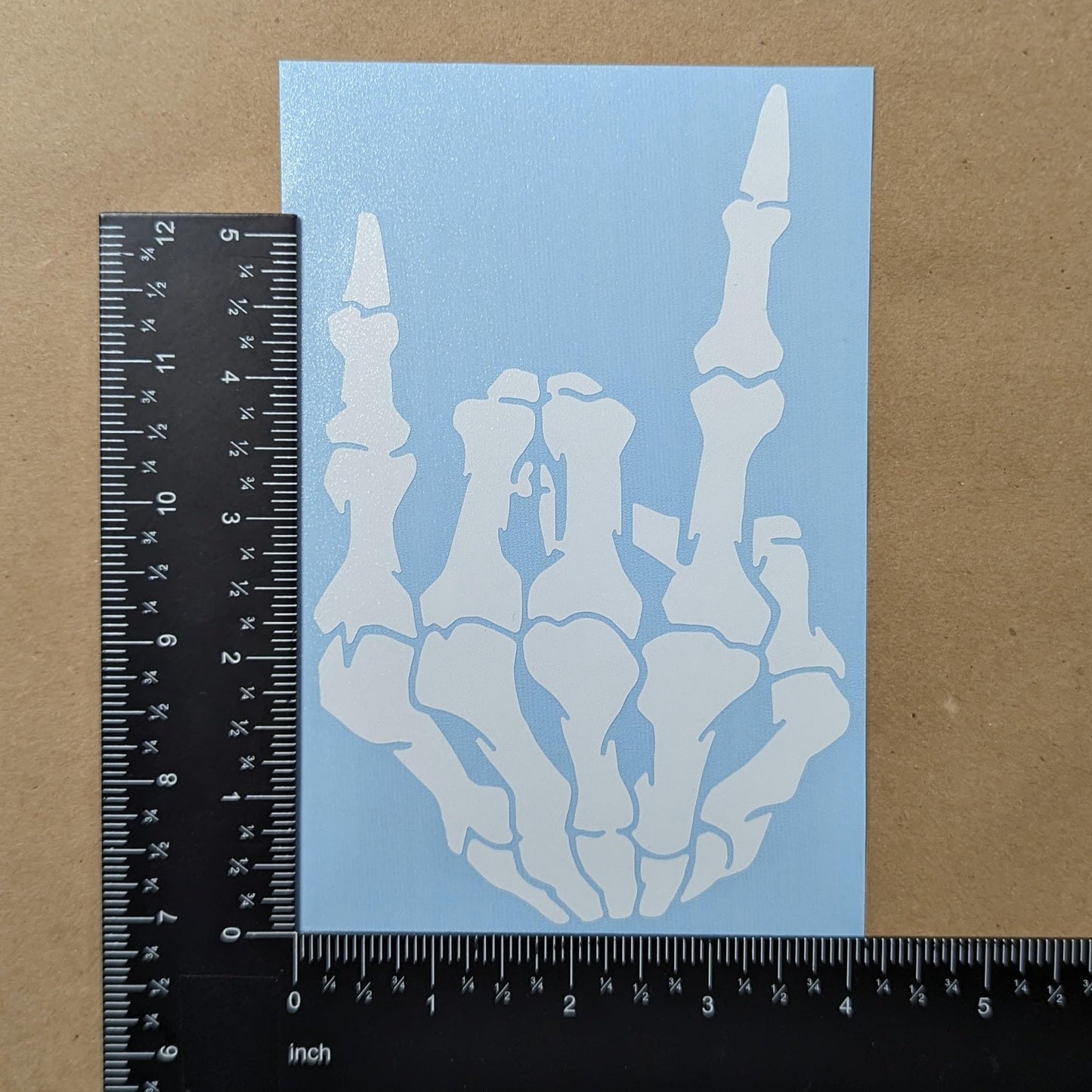 Skeleton Hands 4 Pack: Rock on Skeleton Hand Left and Right, Rock N Roll Gesture Decal, Skeleton Finger Decals (Large ~6", White)
