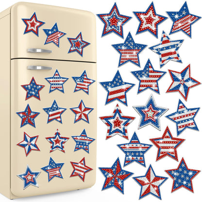 Umigy 16 Pcs 4th of July Patriotic Star Diamond Painting Magnets Refrigerator 250th Anniversary Memorial Day Diamond Art Kits USA Red Blue White Independence Day DIY Art Kits for Adults Beginner Craft