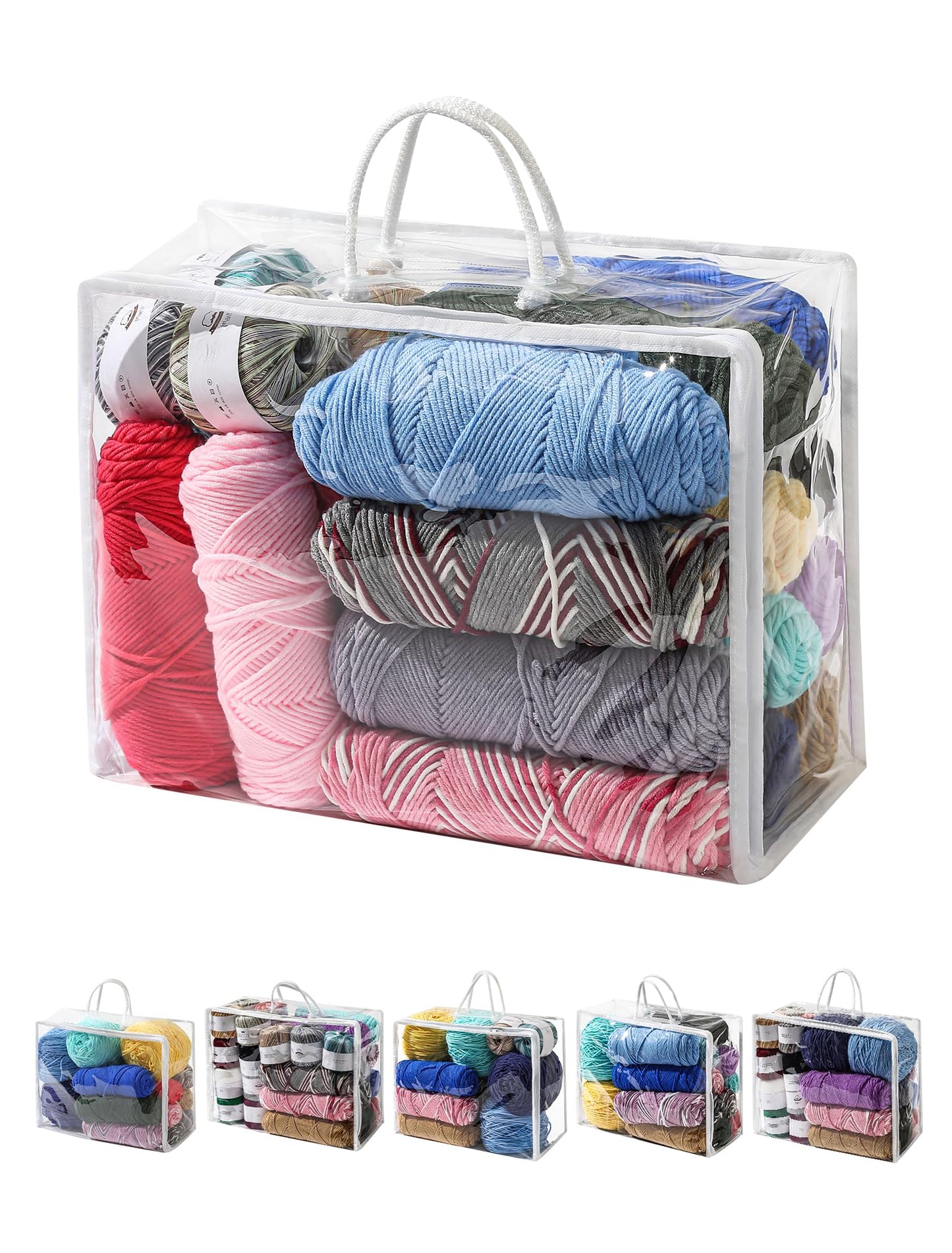 Remittur 6 Packs Large Yarn Storage Bags, Clear Yarn Storage Organizer with Zippers and Handles, Crochet Bag Knitting Bag for Knitting Needles Crochet Hooks-17.75 * 6.69 * 11.8 inches