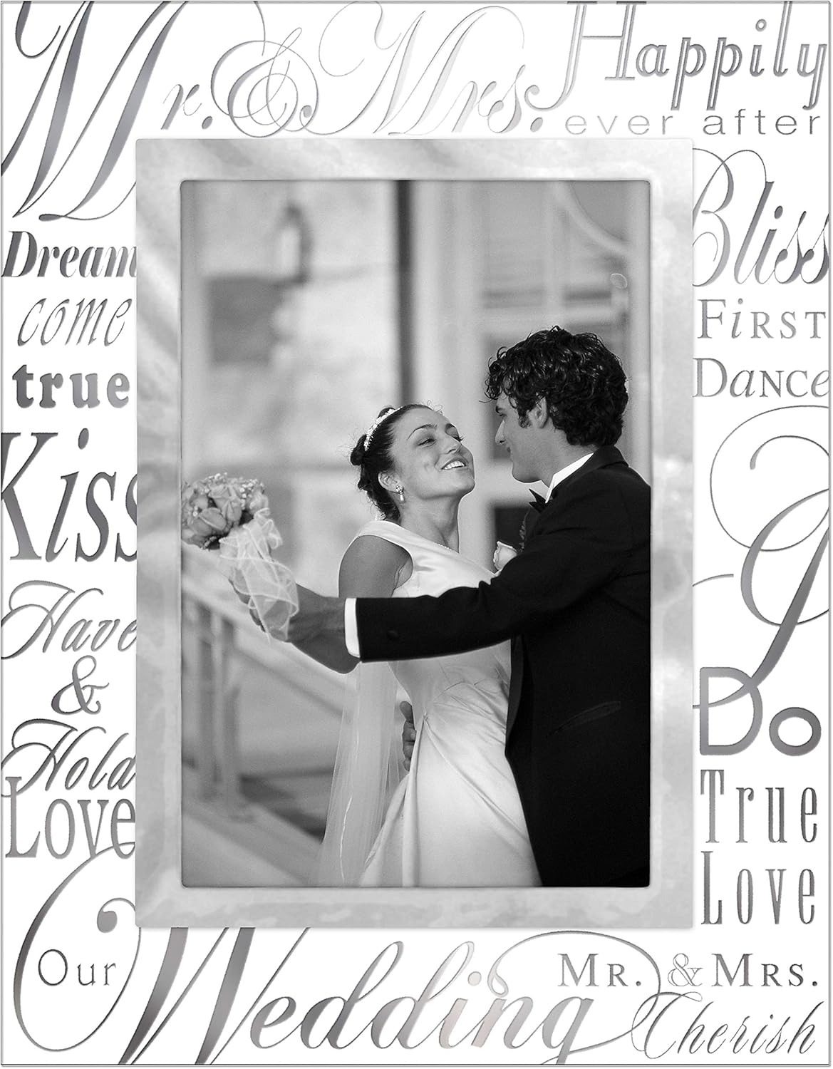Malden International Designs Mr. and Mrs. Picture Frame, 4x6, Mirrored Glass with Silver Metal Border