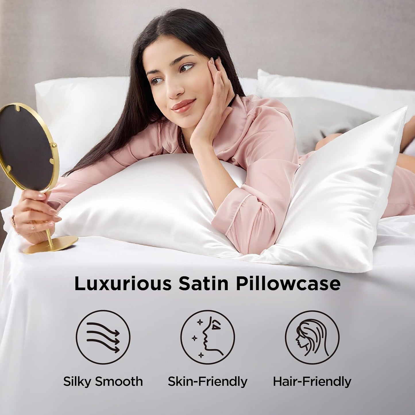 Bedsure King Size Satin Pillowcase Set - Pure White 20x36 Inch Covers for Hair & Skin Care | Gift for All