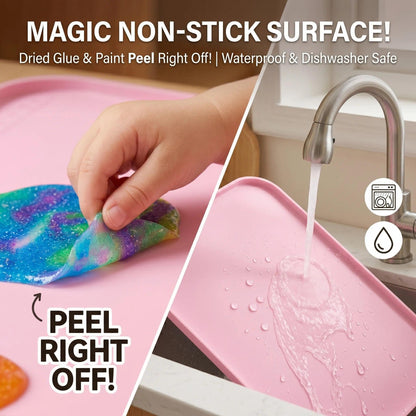 AWOKE 24"x16" Silicone Mats for Crafts with 0.7" High Edges, Large Leak-Proof Art Mat for Playdoh, Resin, Painting, Clay, Slime,Beads, Lego, Puzzle, Non-Stick & Non-Slip Table Protector for Kids, Pink