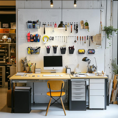 Pegboard Basket Organizers, Peg Board Large Baskets Hooks Bins Cups Tool Organizer 42 Pack Set, Wall Storage Display Hanging Accessories for Craft Office Stadio Shed Garage Organization (Black)