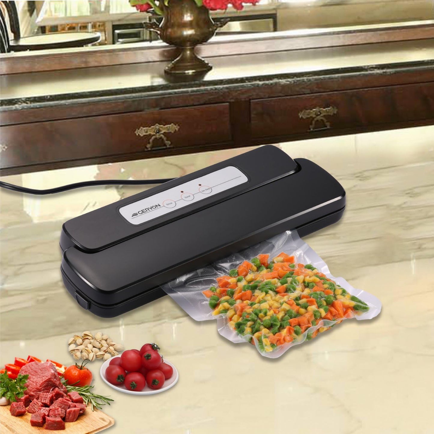 GERYON Vacuum Sealer Machine, Food Vacuum Sealer with Powerful Suction, Easy to Use, Starter Kits Included