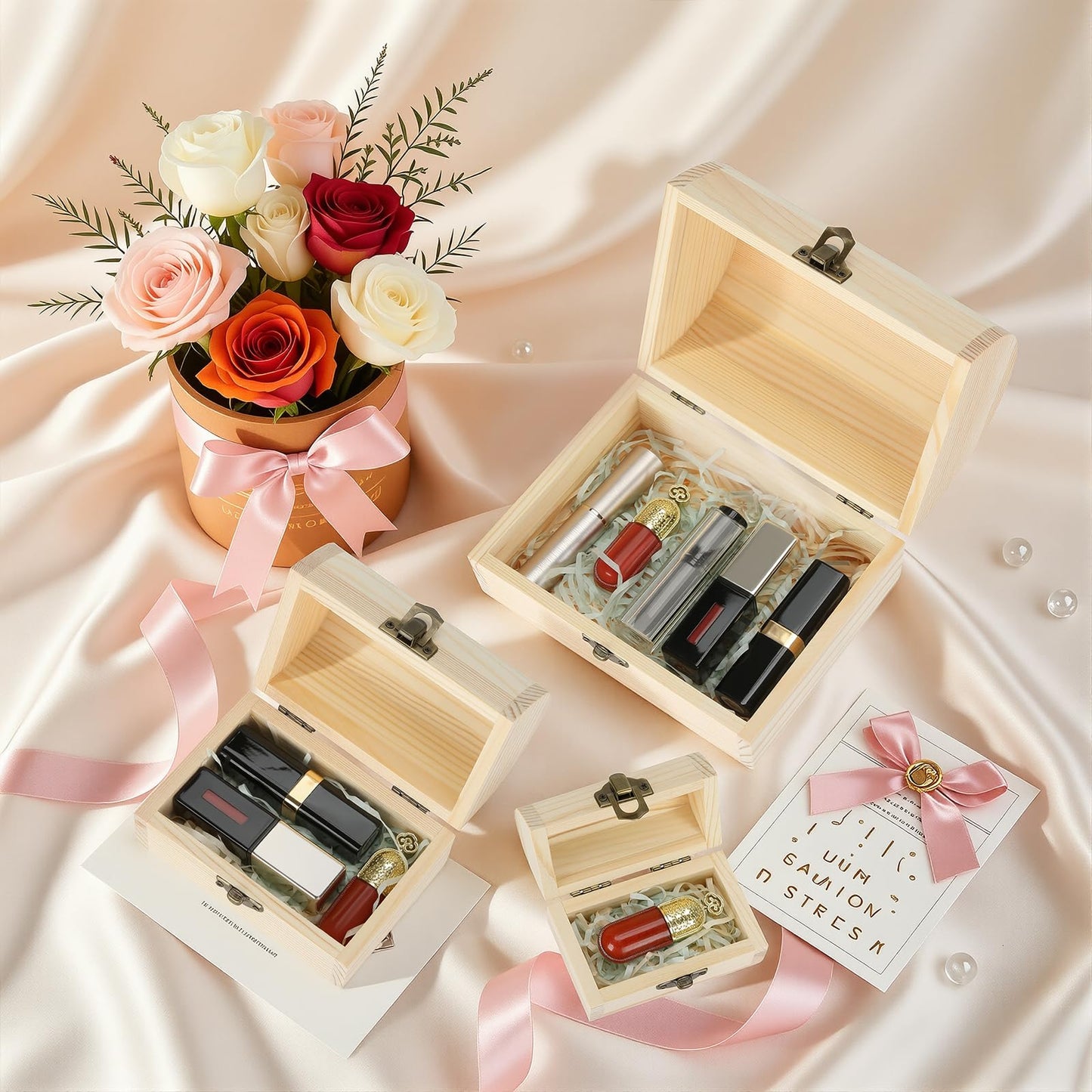 BAOPEND 3 Pieces Unfinished Wooden Storage Box with Lid and Latch, Decorative Treasure Chest for Jewelry Keepsakes Crafts, Natural Pine Wood Organizer for Home Office Gift (Small+Medium+Large)