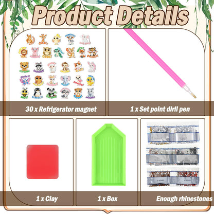 Xuhal 30 Pcs Inspirational Diamond Painting Magnets Motivational Animal Diamond Art Magnets Kits for Adults Positive Animal 5d Rhinestone Refrigerator Magnetic Sticker for DIY Craft Fridge Gifts