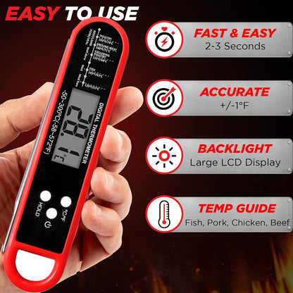 Meat Thermometer Instant Read for Grill and Cooking, Fast & Precise Digital Food Thermometer for BBQ