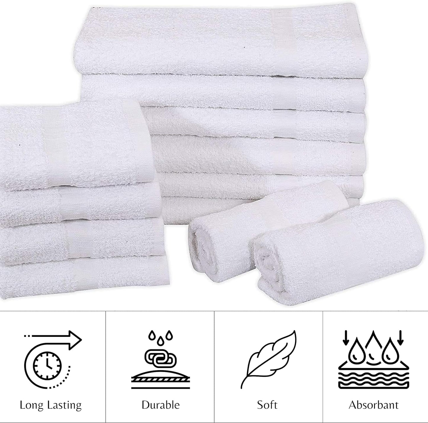 24 (2 Dozen) 16x27 Inch Pcs White Cotton Blend Economy Hand Towels Salon/Gym/Hotel Super use Absorbent Best
