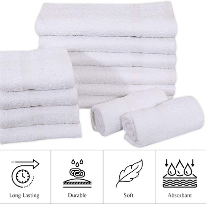 24 (2 Dozen) 16x27 Inch Pcs White Cotton Blend Economy Hand Towels Salon/Gym/Hotel Super use Absorbent Best