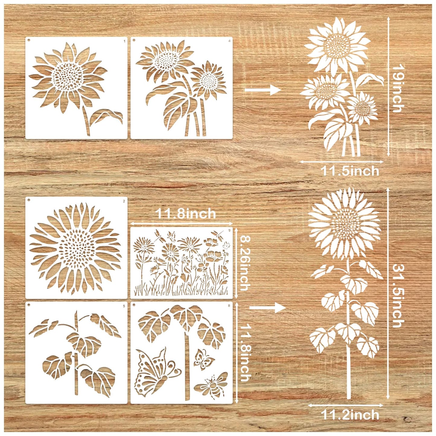 Large Sunflower Stencil Fence Stencils for Outdoors Reusable Floral Templates Large Flower Stencils for Painting on Wood Fence Garden Wall Mural DIY Crafts Canvas Fabric Furniture(sunflower9)