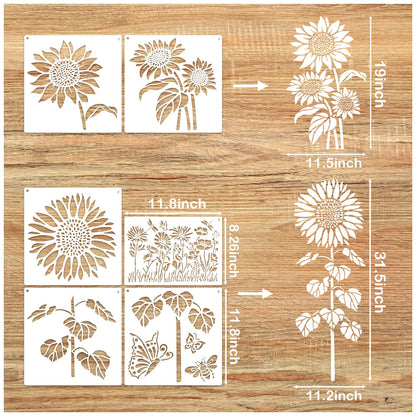 Large Sunflower Stencil Fence Stencils for Outdoors Reusable Floral Templates Large Flower Stencils for Painting on Wood Fence Garden Wall Mural DIY Crafts Canvas Fabric Furniture(sunflower9)
