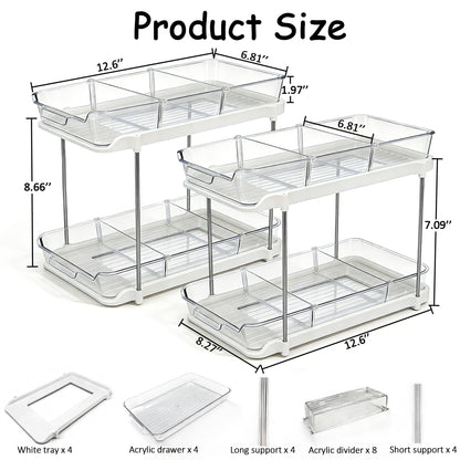 Organizer with Acrylic Drawers and Dividers, White, 12.6" x 8.27" x 8.66", Multi-Purpose Storage Both Samll and Large
